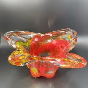 Vintage Venetian Hand Blown Heavy Glass Centerpiece Bowl Dish Multicolor Italy